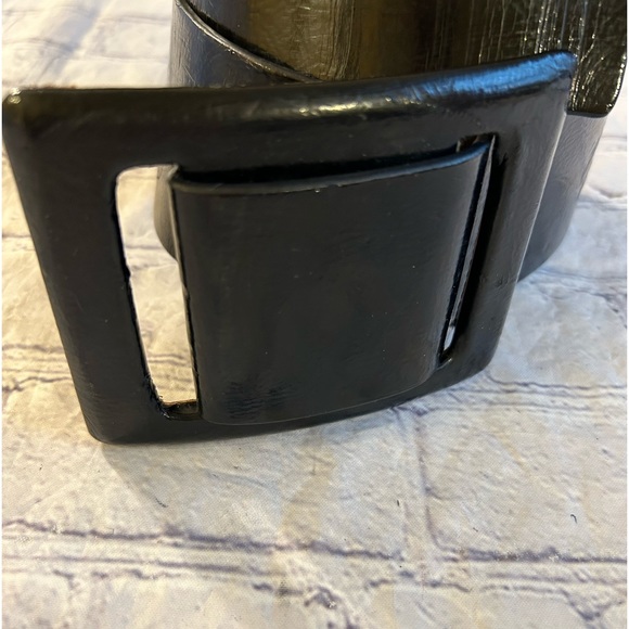 BETSEY JOHNSON BLACK PATENT/ANIMAL PRINT WIDE BELT COVERED BUCKLE BELT SIZE S/M - Picture 12 of 12